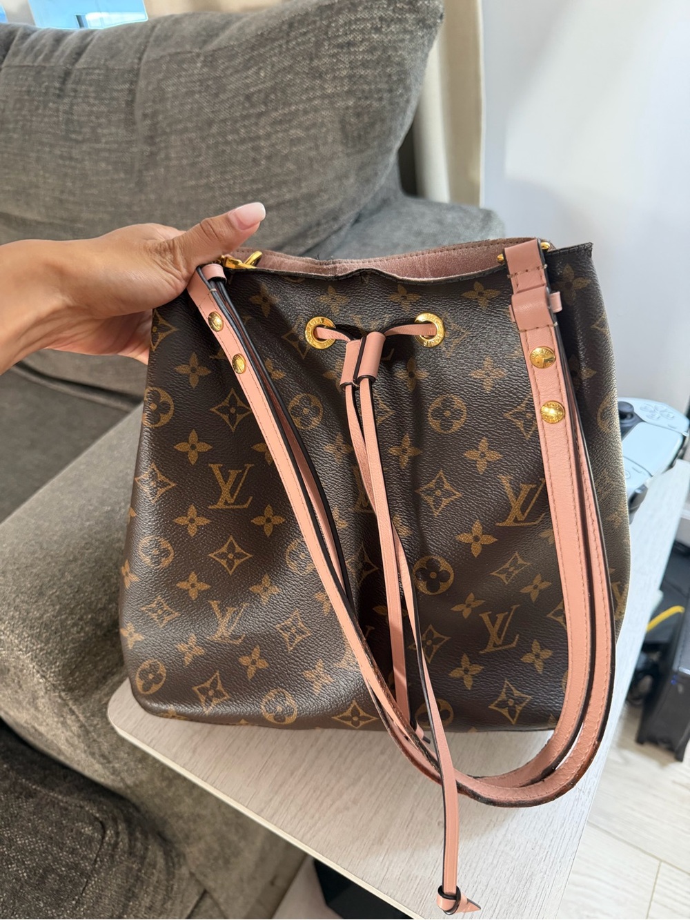 Louis Vuitton Monogram Bucket Bag with Pink Trim